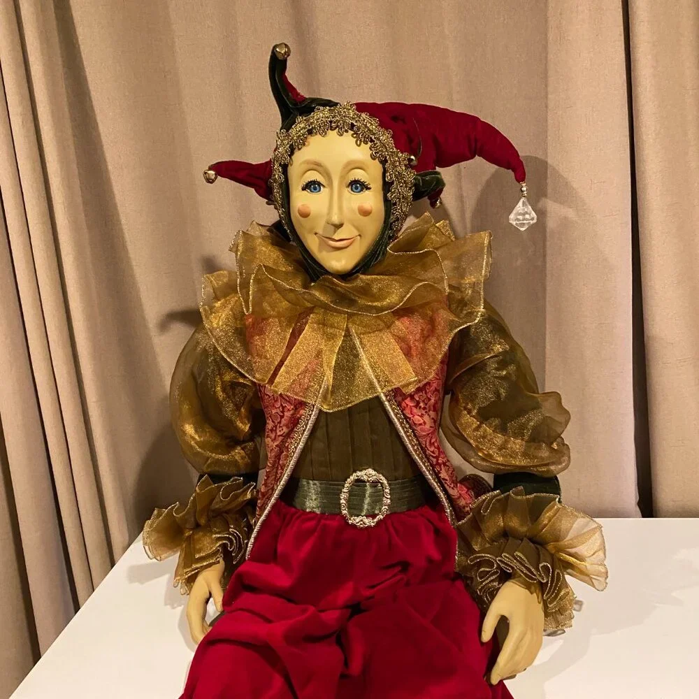 Vintage Life-Size‎ Christmas Elf Jester – 4ft Velvet Decor with Bells